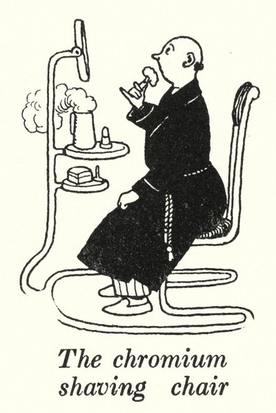 Chromové holicí křeslo (litho) od William Heath Robinson