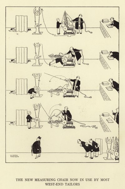 Nová měřicí židle, kterou nyní používá většina krejčích na západním konci od William Heath Robinson
