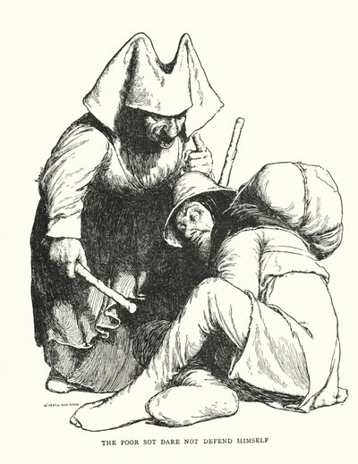 Chudák se neodvažuje bránit (litho) od William Heath Robinson