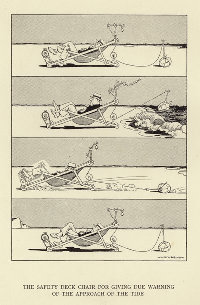 Bezpečnostní lehátko pro řádné varování před blížícím se přílivem a odlivem od William Heath Robinson