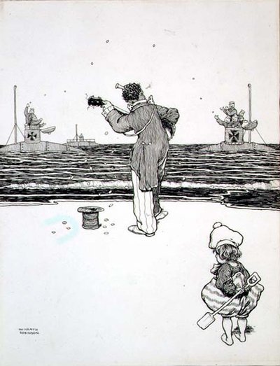 Obchodování s nepřítelem na Yarmouth Sands z „Some Frightful War Pictures“ od William Heath Robinson