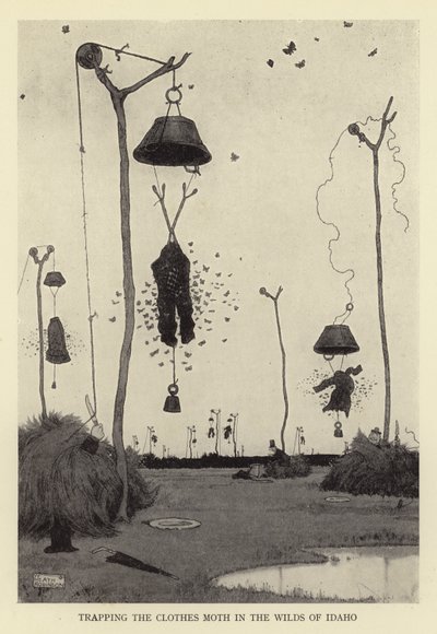 Chytání šatního mola v divočině Idaha od William Heath Robinson