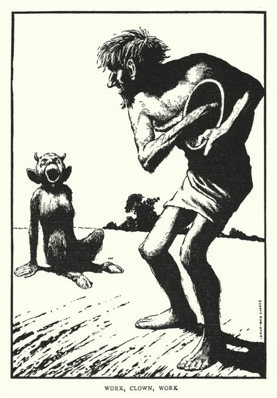 Práce, klaun, práce (litho) od William Heath Robinson