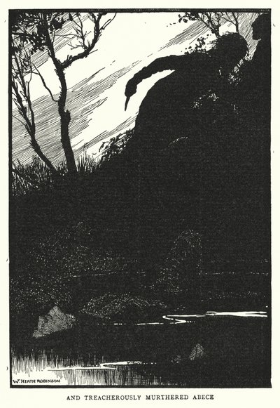 a zrádně zamumlal Abece (litho) od William Heath Robinson