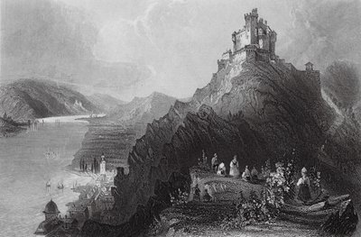 Braubach a hrad Marksburg na Rýně (rytina) od William Henry (after) Bartlett