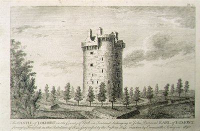 Castle Howel, Barony of Kells, County Kilkenny, Irsko, z „Scenery and Antiquities of Ireland“ od George Virtue od William Henry (after) Bartlett