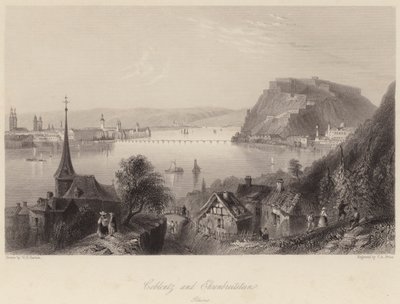 Coblentz a Ehrenbreitstein (rytina) od William Henry (after) Bartlett