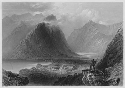 Delphi Lodge, Connemara (rytina) od William Henry (after) Bartlett