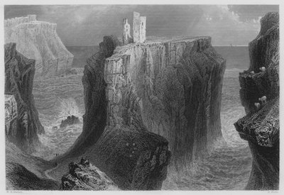 Dunseverick Castle, County Antrim (rytina) od William Henry (after) Bartlett