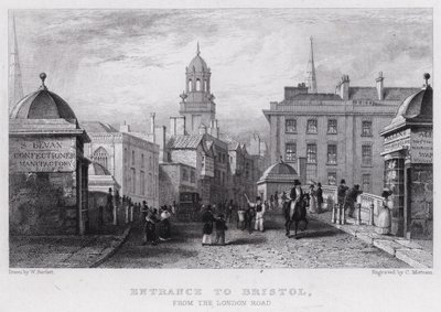 Vjezd do Bristolu z London Road (rytina) od William Henry (after) Bartlett