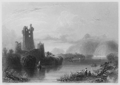 Ross Castle, Killarney (rytina) od William Henry (after) Bartlett