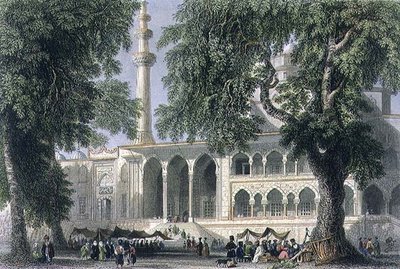 Yeni Djami, nebo mešita Sultana Valide, Istanbul, vyryla J.C. Varrall, c.1850 (akvatinta) od William Henry (after) Bartlett