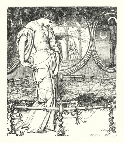 The Lady of Shalott (rytina) od William Henry (after) Hunt