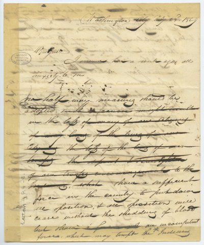 Koncept dopisu Williama H. Ashleyho, Washington, začíná -„Milý Genle, dorazil jsem sem před týdnem. . . ” od William Henry Ashley