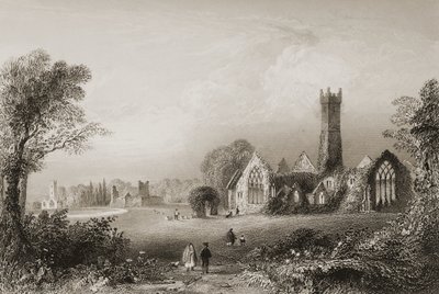 Augustiniánské opatství v Adare, hrabství Limerick, Irsko, z knihy "Scenery and Antiquities of Ireland" od George Virtue, 60. léta 19. století od William Henry Bartlett