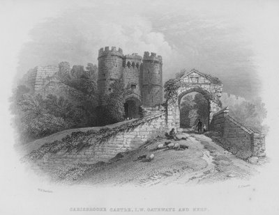 Carisbrooke Castle, Isle of Wight, Gateways and Keep (rytina) od William Henry Bartlett