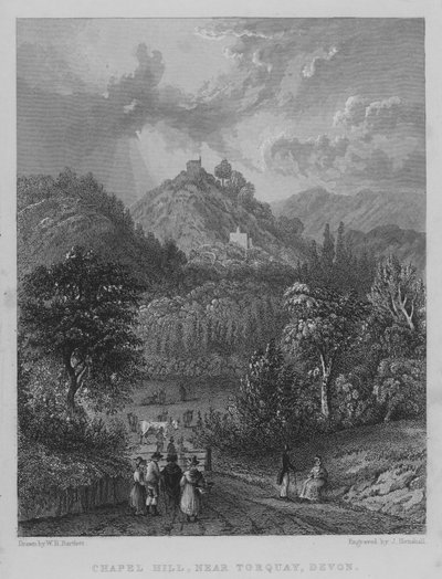 Chapel Hill, poblíž Torquay, Devon (rytina) od William Henry Bartlett