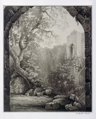 Cliffords Tower, York, interiér, 1827 od William Henry Bartlett