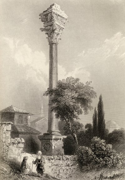 Marcianův sloup, Istanbul, Turecko, ryl H. Adlard od William Henry Bartlett