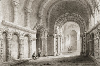 Cormacova kaple (postavena 1127-34), The Rock of Cashel, hrabství Tipperary, Irsko, z „Scenery and Antiquities of Ireland“ od George Virtue, 1860 od William Henry Bartlett
