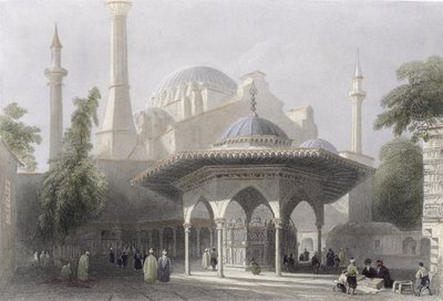 Dvůr a fontána sv. Sofie, Istanbul, vyryl J. Redaway, kolem roku 1850 (akvatinta) od William Henry Bartlett