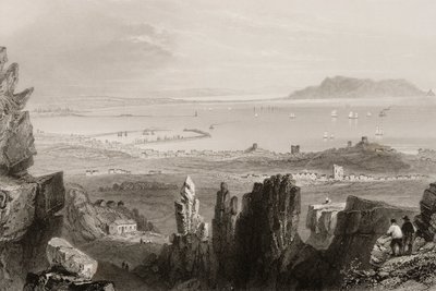 Dublinský záliv z lomů Kingstown, z „Scenérie a starožitnosti Irska“ od George Virtue, 1860 od William Henry Bartlett