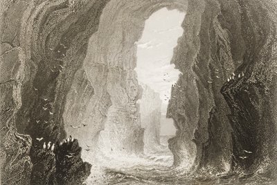 Dunkerry Cave, County Antrim, Severní Irsko, z „Scenery and Antiquities of Ireland“ od George Virtue, 1860 od William Henry Bartlett
