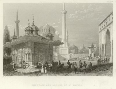 Fontána a náměstí St Sophia, Konstantinopol od William Henry Bartlett