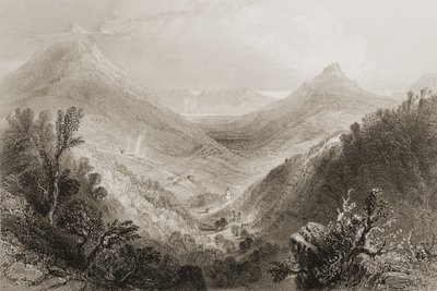 Glen of the Downs, hrabství Wicklow, Irsko, z „Scenery and Antiquities of Ireland“ od George Virtue, 1860 (rytina) od William Henry Bartlett