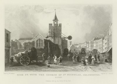 High Street s kostelem svatého Mikuláše, Colchester, Essex od William Henry Bartlett