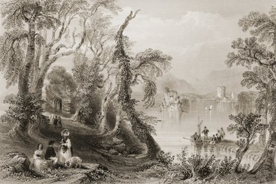 Innisfallen, Killarney Lake, County Killarney, z „Scenery and Antiquities of Ireland“ od George Virtue, 1860 od William Henry Bartlett