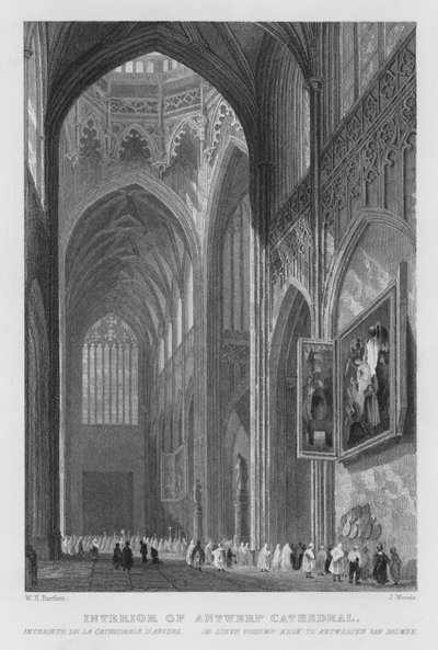 Interiér antverpské katedrály (rytina) od William Henry Bartlett