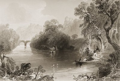 Killarney, Old Weir Bridge, County Killarney, Irsko, z „Scenery and Antiquities of Ireland“ od George Virtue, 1860 (rytina) od William Henry Bartlett