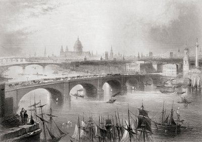 Londýn, Southwark a Blackfriars mosty přes řeku Temži, Londýn, Anglie, z „Cyklopedie užitečných umění a manufaktur“ od Charlese Tomlinsona od William Henry Bartlett