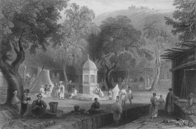 Tržní scéna a fontána, Antiochie od William Henry Bartlett