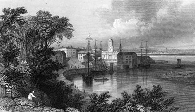 Mistley Quay, poblíž Harwich, Essex, rytý John Rogers, 1832 od William Henry Bartlett