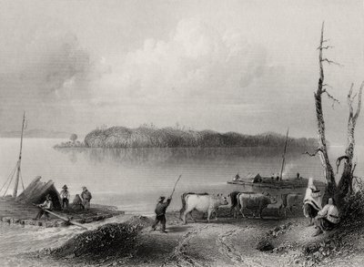 Navy Island, řeka Niagara, Ontario, Kanada, rytina Charles Coulson (1815-1989) od William Henry Bartlett