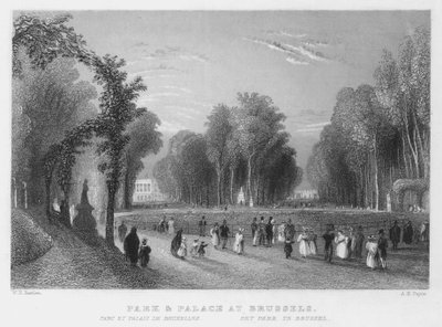 Park a palác v Bruselu (rytina) od William Henry Bartlett