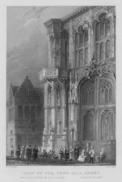 Část radnice, Gent (rytina) od William Henry Bartlett