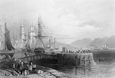 Port Glasgow, vyryl J.W. Appleton, 1841 (rytina) od William Henry Bartlett