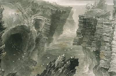 Puffin Hole v Kilkee, hrabství Clare, Irsko, z „Scenery and Antiquities in Ireland“ od George Virtue, 1860 od William Henry Bartlett