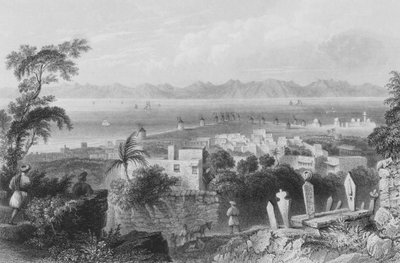 Rhodos, starověký Dodanim, s kanálem mezi ostrovem a Malou Asií od William Henry Bartlett