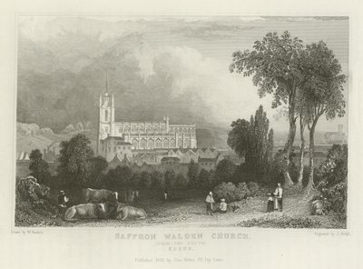 Saffron Walden Church, z jihu, Essex od William Henry Bartlett