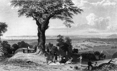 Scéna z kopce Laindon Hill u Horndonu, Essex, rytina Henry Wallis, 1832 od William Henry Bartlett