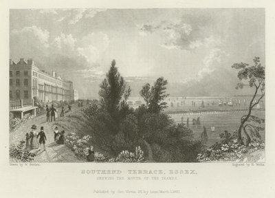 Southend Terrace, Essex, ukazuje Ústa Temže od William Henry Bartlett