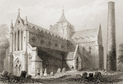 Katedrála sv. Canice, Kilkenny, hrabství Kilkenny, Irsko, z „Scenery and Antiquities of Ireland“ od George Virtue, 60. léta 19. století od William Henry Bartlett
