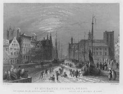 Kostel svatého Michaela, Gent (rytina) od William Henry Bartlett