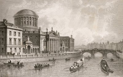 Čtyři soudy, Dublin, rytina Owena od William Henry Bartlett