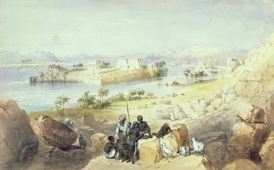 Ostrov Philae při pohledu dolů k řece Nil od William Henry Bartlett