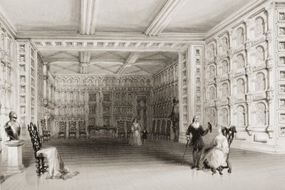 The Oak Room, Malahide Castle, County Dublin, Irsko, z „Scenery and Antiquities of Ireland“ od George Virtue, 60. léta 19. století od William Henry Bartlett